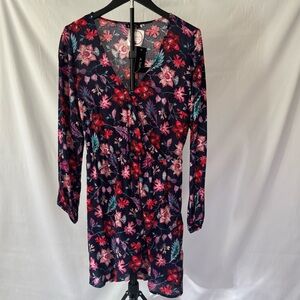 & Harmony by Nadine West, Floral V-Neck, Long Sleeve, Faux Wrap Dress. NWT! SZ M